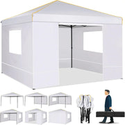 Load image into Gallery viewer, 10x10ft Pop Up Canopy Gazebo Tent Awning With Mesh Window 4 Sidewall Carry Bag 4 Stakes Ropes For Party Event Garden Courtyard