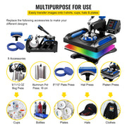Load image into Gallery viewer, Amocart 5/8in1 15x15"/12x15"Dual-tube Heating Insulation Cotton Heat Press Sublimation Machine 360°Swing Design for Tshirts Etc