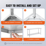 Bild in Galerie-Viewer laden, Amocart 4 Size Stainless Steel Prep Table Heavy Duty Metal Worktable Commercial Work Table for Restaurant and Home