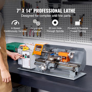 Charger l'image dans la visionneuse de galerie, Amocart Metal Lathe Machine 7'' x 13.78'' 0-2200 RPM Continuously Variable Speed 500W & Tool Box for Processing Precision Parts