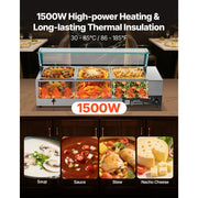Bild in Galerie-Viewer laden, Amocart Commercial Food Warmer Electric Stainless Steel Steam Food Warmer with Glass Cover Countertop Buffet Bain Marie w/ Soup