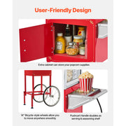 Charger l'image dans la visionneuse de galerie, Amocart Popcorn Machine with Cart Stainless Steel Kettle Popcorn Maker with 2-Button Control Glass Wall PC Door 1 Scoop 3 Spoon