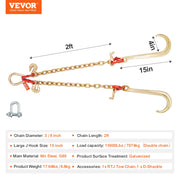 Charger l'image dans la visionneuse de galerie, Amocart G80 V Towing Bridle Chain Towing with 15" J & Grab Hooks Transport Tow Chain Bridle for Flatbed Truck Wrecker Recovery