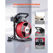 Charger l'image dans la visionneuse de galerie, Amocart Drain Cleaner Machine 50 FT x 1/2 Inch Manual Feed Sewer Snake Auger with Air-Activated Foot Switch for 2" to 6" Pipes