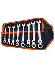 Bild in Galerie-Viewer laden, SucceBuy Flex-Head Ratcheting Wrench Set 8PCs Combination Wrench Set Roll-up Pouch Cr-V Steel Flexible Ratcheting Wrench Set