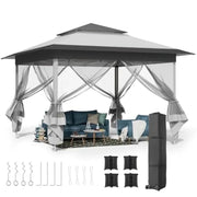 Load image into Gallery viewer, 13Feet Pop Up Gazebo Outdoor Tent w/4 Netting Sidewall Auto Extending Eave Patio Gazebos Shelter w/Mesh Wall Center Lock Whee