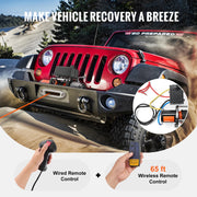 Charger l'image dans la visionneuse de galerie, Amocart 6000lbs Electric Winch Car Truck Winch with 1/4 in 55 ft Synthetic Rope Wireless/Wired for Towing SUV Jeep Trailer Boat