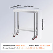 Bild in Galerie-Viewer laden, Amocart Stainless Steel Kitchen Worktable shelves Commercial Work Bench Table with Caster Wheels for Home Restaurant Storage