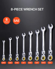 Charger l'image dans la visionneuse de galerie, SucceBuy Flex-Head Ratcheting Wrench Set 8PCs Combination Wrench Set Roll-up Pouch Cr-V Steel Flexible Ratcheting Wrench Set