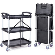 Bild in Galerie-Viewer laden, Amocart 3 Tier Folding Rolling Utility Cart Storage Shelf Movable Gap Rack Serving Cart Slide Organizer for Kitchen Bathroom