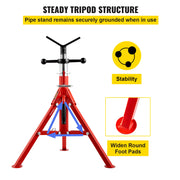 Load image into Gallery viewer, Amocart Pipe Holding Stand with Roller Head V-Head Folding Tripod Jack 12 inch Capacity Pipe working Supporting Clamped Tool