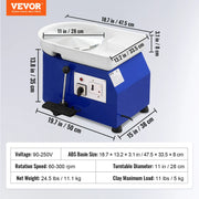 Charger l'image dans la visionneuse de galerie, Amocart 11in Pottery Wheel Ceramic Forming Machine Adjustable 60-300RPM Speed Handle Foot Pedal Control ABS Detachable Basin