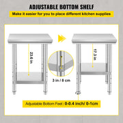 Bild in Galerie-Viewer laden, Amocart Stainless Steel Table for Prep & Work Metal Commercial Kitchen Heavy Duty Table with Adjustable Under Shelf and Foot
