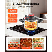 Load image into Gallery viewer, Amocart 6.3 8 10 12 Qt Pressure Cooker Stainless Steel Pressures Canner with Steaming Rack Tempered Glass Lid for Meat, Beans,