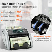 Charger l'image dans la visionneuse de galerie, Amocart 1000 Pcs/Min Money Counter Business Cash Register Bill Counterfeit Bill Detector by UV/MG/IR/DD Function for Bank Store