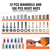 Bild in Galerie-Viewer laden, Amocart Rivet Nut Tool Rivnut Tool Kit Metric and SAE Mandrels 70PCS/186PCS Rivet Nuts With Rugged Carrying Case