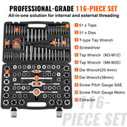 Bild in Galerie-Viewer laden, Amocart 116-Piece Tap and Die Set Include Metric and SAE Size Bearing Steel Taps and Dies Essential Threading Tool