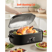 Charger l'image dans la visionneuse de galerie, Amocart Electric Roaster Oven 24 QT Turkey Roaster Oven with Self-Basting Lid 1450W Roaster Oven Defrost&Warm Function black