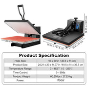 Bild in Galerie-Viewer laden, Amocart Heat Press Machine 15" x 15" /16" x 20" /16" x 24" Sublimation Printer Manual Clamshell Transfer on DIY T-shirt Pillow