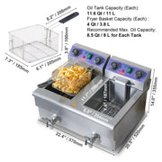 Bild in Galerie-Viewer laden, Amocart 12L Electric Deep Fryer w/Dual Removable Tanks Commercial Countertop Fryer for Chicken French Fries Frying Chips