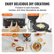 Bild in Galerie-Viewer laden, Non-Stick Stainless Steel Bubble Puff w/180° Rotatable 2 Pans & Wooden Handles Amocart Commercial Egg Bubble Waffle Maker 1400W