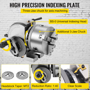 Bild in Galerie-Viewer laden, Amocart Dividing Head Precision Semi Universal BS-0 5" / 4" 3-Jaw Indexing Head Tailstock & Chuck for Drilling Milling Grinding