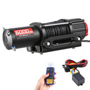 Bild in Galerie-Viewer laden, Amocart 6000LBS Electric Winch 12V ATV/UTV Winch with 49.2ft Synthetic Rope Wireless & Wired Remote Control for Towing Off-Road