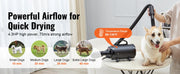 Bild in Galerie-Viewer laden, Amocart 2000W/2.7HP Dog Blow Dryer Adjustable Speed Temperature Control with 4 Nozzle and Extendable Hose for Pet Hair Grooming