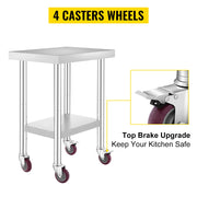 Charger l'image dans la visionneuse de galerie, Amocart Stainless Steel Kitchen Worktable shelves Commercial Work Bench Table with Caster Wheels for Home Restaurant Storage