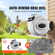 Bild in Galerie-Viewer laden, Amocart Retractable Hose Reel 180° Swivel Bracket Wall-Mounted Garden Water Hose Reel with 9-Pattern Nozzle Automatic Rewind