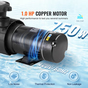 Charger l'image dans la visionneuse de galerie, Amocart Above Ground Pool Pump 1HP/1.5HP/2HP Single Speed with Filter Basket for Above Ground Pools Hot Tubs Spas UL Certified