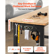 Charger l'image dans la visionneuse de galerie, SucceBuy 5000 lbs Adjustable Workbench 72/96 x 24in Oak Wood Top Workstation with 4 AC Outlets Hardwood Worktable for Garage