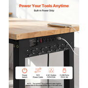 Charger l'image dans la visionneuse de galerie, SucceBuy 5000 lbs Adjustable Workbench 72/96 x 24in Oak Wood Top Workstation with 4 AC Outlets Hardwood Worktable for Garage