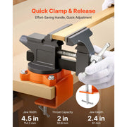 Bild in Galerie-Viewer laden, Amocart Bench Vise 4.5 Inch Portable Workbench Vice with 270° Swivel Base Cast Iron Construction for Woodworking Metalworking