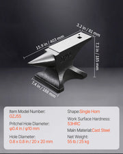 Charger l'image dans la visionneuse de galerie, Amocart Single Horn Anvil Cast Steel Anvil High Hardness Rugged Round Horn Anvil for Blacksmiths Stable Base Metal Working Tool
