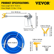 Load image into Gallery viewer, Amocart Airless Paint Spray Hose Kit 50ft 3600 psi High Pressure Fiber Tube 8 inch Rod Pole Including 517 Tip and Tip Guard