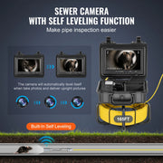Bild in Galerie-Viewer laden, Amocart Sewer Camera 165ft/50m Self-Leveling Pipeline Inspection Camera with 9"1080P HD Screen with Lights-12LED for Duct Pipe