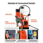 Charger l'image dans la visionneuse de galerie, Amocart Magnetic Drill Press Portable Mag Drill Press Adjustable Speed for Metal Surface Industrial and Home Improvement Orange