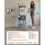 Charger l'image dans la visionneuse de galerie, Amocart Popcorn Machine with Cart Stainless Steel Kettle Popcorn Maker with 2-Button Control Glass Wall PC Door 1 Scoop 3 Spoon