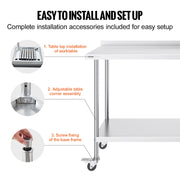 Load image into Gallery viewer, Amocart Stainless Steel Work Table Commercial Food Prep Worktable with Casters Heavy Duty Prep Worktable for Restaurant Home