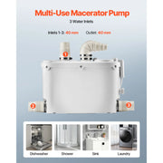 Charger l'image dans la visionneuse de galerie, SucceBuy Macerator Pump 500W 29 GPM Flow 26ft/8m Head Sewerage Toilet Pump for Kitchen, Basement, Shower, Sink, Laundry, Bathtub