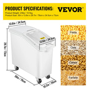 Bild in Galerie-Viewer laden, Amocart 80L Rice Kitchen Container Ingredient Storage Bin with Wheel & Scoop PP+PC for Home Storing Rice Flour Corn Soybeans