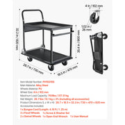 Bild in Galerie-Viewer laden, Amocart 700 lbs 2 Tier Foldable Heavy Push Cart Dolly Platform Hand Truck with Wheels Moving Flatbed Cart for Warehouse Garage