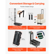 Charger l'image dans la visionneuse de galerie, Amocart Folding Hand Truck 500 lbs Load Capacity Collapsible Luggage Cart with 6 Wheels 2 Elastic Ropes & Expandable Base Black