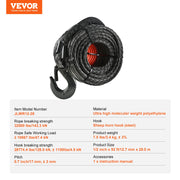 Bild in Galerie-Viewer laden, Amocart 26500/32000Lbs Synthetic Winch Rope Truck Boat Replacement Line Cable Rope with Forged Hook ATV Car Outdoor Accessories