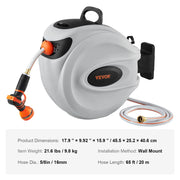 Bild in Galerie-Viewer laden, Amocart Retractable Hose Reel 180° Swivel Bracket Wall-Mounted Garden Water Hose Reel with 9-Pattern Nozzle Automatic Rewind