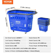 Bild in Galerie-Viewer laden, Amocart 6PCS Shopping Baskets 39L Rolling Shopping Carts with Handles & Wheels Portable for Supermarkets Retail Stores Grocery