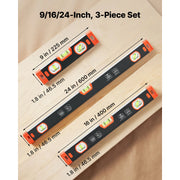 Bild in Galerie-Viewer laden, Amocart Torpedo Level 3/4 Pcs Magnetic Leveler Tool Set with Clear 3 Green Vials Hanging Hole for Construction Home Renovation