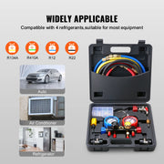 Bild in Galerie-Viewer laden, Amocart 4 Way AC Gauge-AC Manifold Gauge Set with 5ft Hoses for R134A/R22/R12/R410A Work on Car Freon Charging and Evacuation