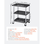 Load image into Gallery viewer, Amocart 300lbs Utility Service Cart Three-Shelf Plastic Rolling Hand Cart with 360° Swivel Wheels for Warehouse Garage Cleaning
